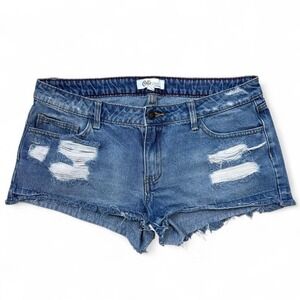 Cello Jeans Blue‎ Denim Distressed Cut Off Raw Hem Mini Low Rise Shorts Cotton M
